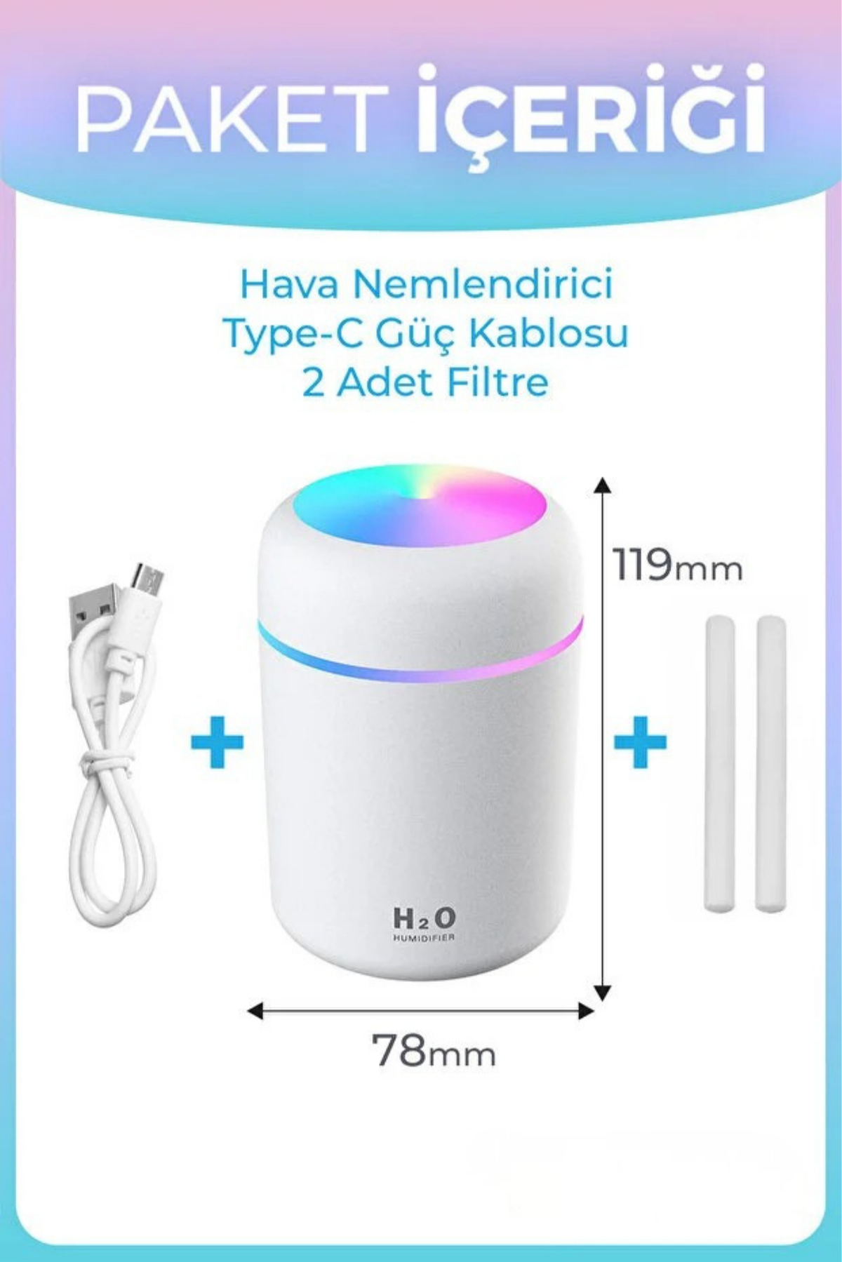 Mini LED Aroma Difüzörü ve Hava Nemlendirici – 300 ml USB Buhar Makinesi