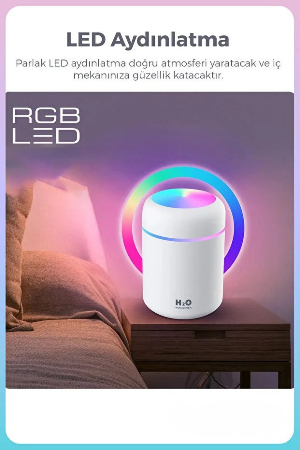 Mini LED Aroma Difüzörü ve Hava Nemlendirici – 300 ml USB Buhar Makinesi