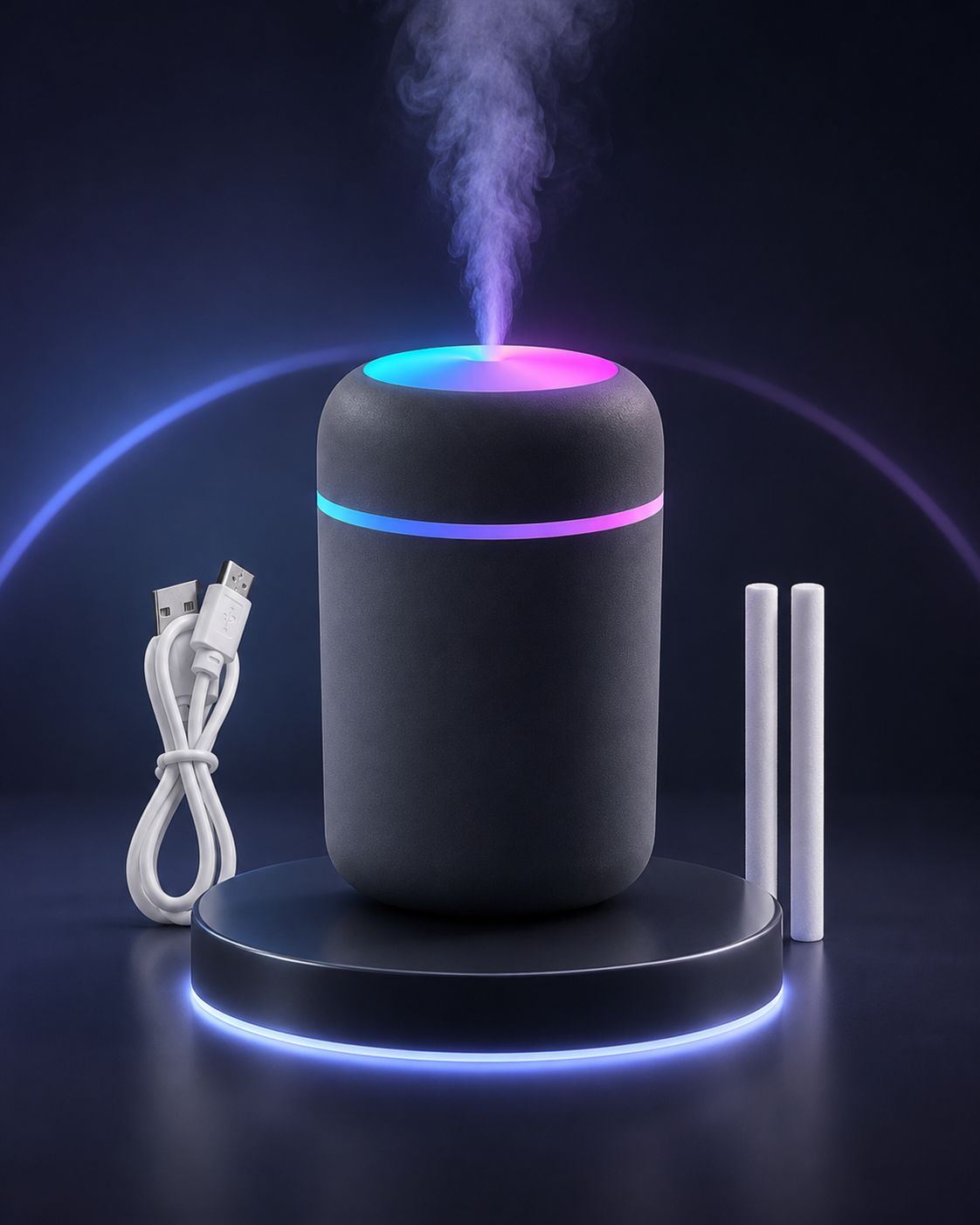 Mini LED Aroma Difüzörü ve Hava Nemlendirici – 300 ml USB Buhar Makinesi
