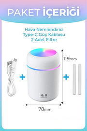 Mini LED Aroma Difüzörü ve Hava Nemlendirici – 300 ml USB Buhar Makinesi