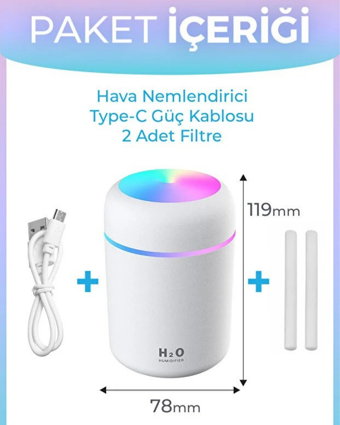 Mini LED Aroma Difüzörü ve Hava Nemlendirici – 300 ml USB Buhar Makinesi