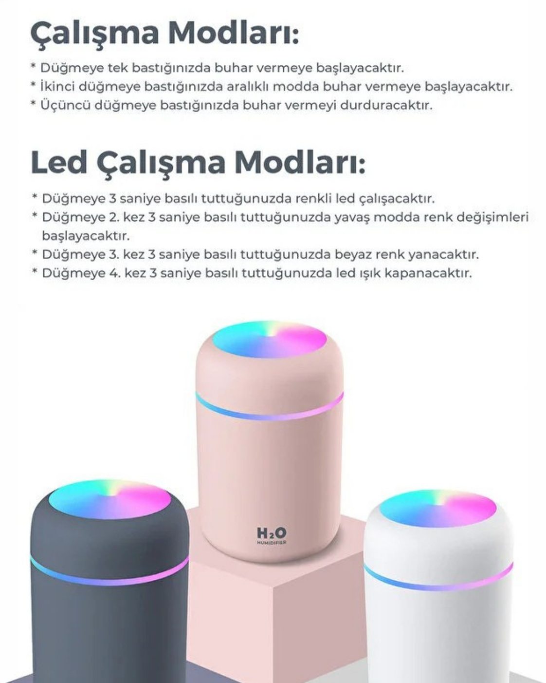 Mini LED Aroma Difüzörü ve Hava Nemlendirici – 300 ml USB Buhar Makinesi