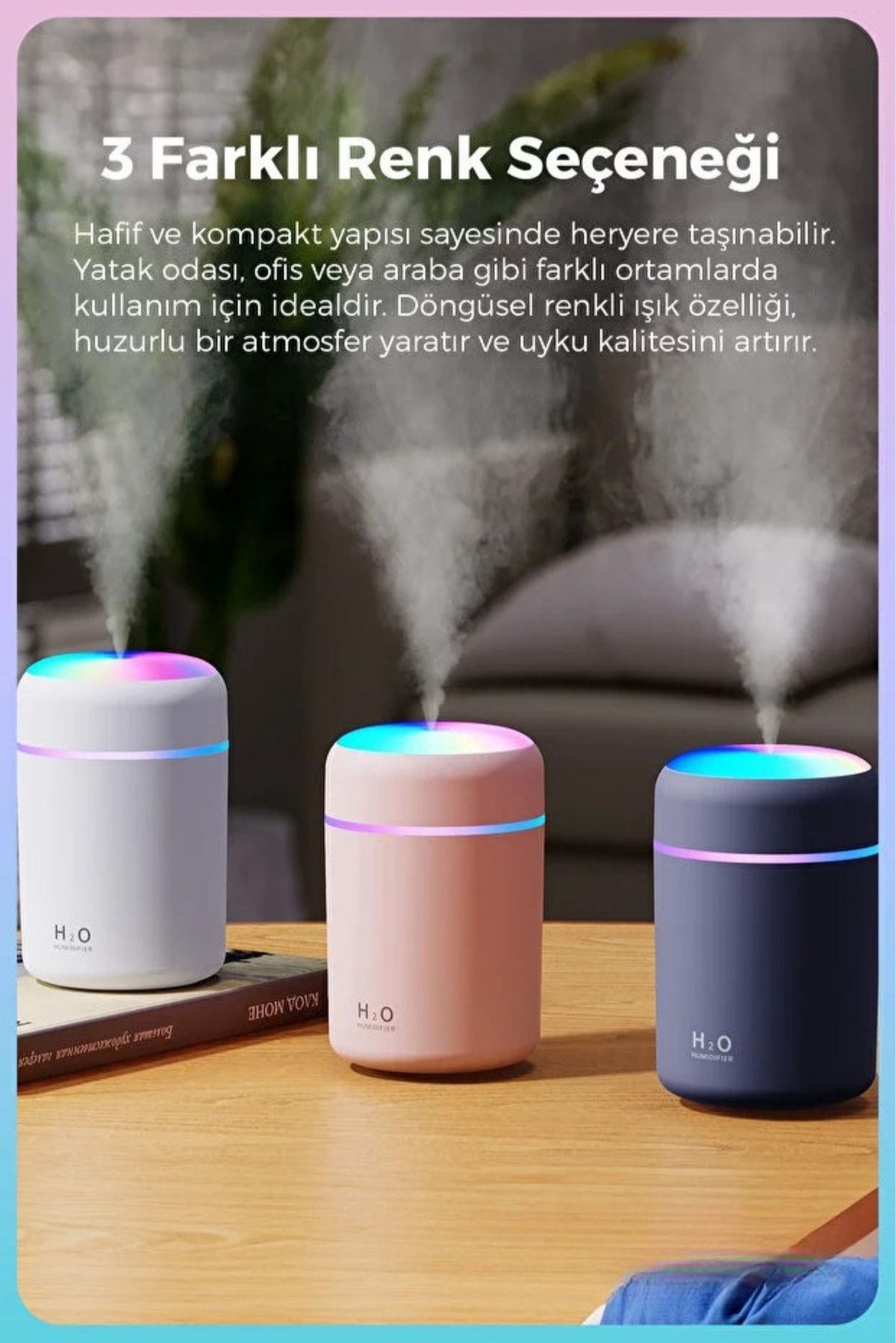 Mini LED Aroma Difüzörü ve Hava Nemlendirici – 300 ml USB Buhar Makinesi