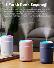 Mini LED Aroma Difüzörü ve Hava Nemlendirici – 300 ml USB Buhar Makinesi