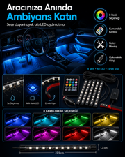 Ritme Duyarlı RGB Araç İçi Ayak Altı LED – 48 LED, 8 Renk, Kumandalı