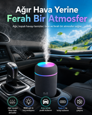 Mini LED Aroma Difüzörü ve Hava Nemlendirici – 300 ml USB Buhar Makinesi