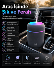 Mini LED Aroma Difüzörü ve Hava Nemlendirici – 300 ml USB Buhar Makinesi