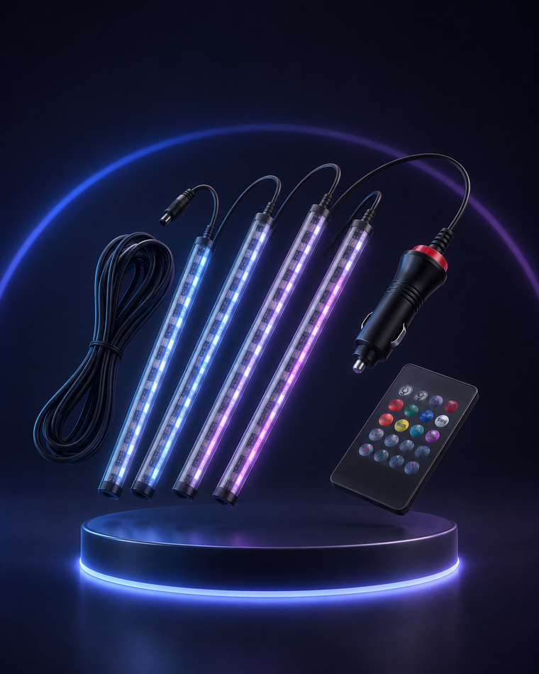Ritme Duyarlı RGB Araç İçi Ayak Altı LED – 48 LED, 8 Renk, Kumandalı